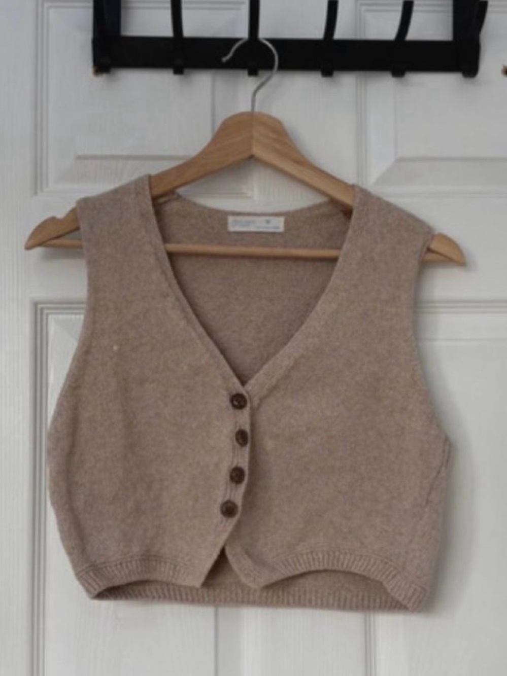 Primark Beige V-Neck Knit Button-Front Sweater Vest